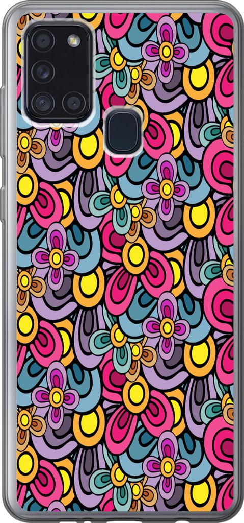 MuchoWow Handyhülle Schutzhülle Hülle für Telefoonhoesje Samsung Galaxy A21s Diagramm - Hippie - Blumen - Lila Silikon Softcase Handy Hülle ...