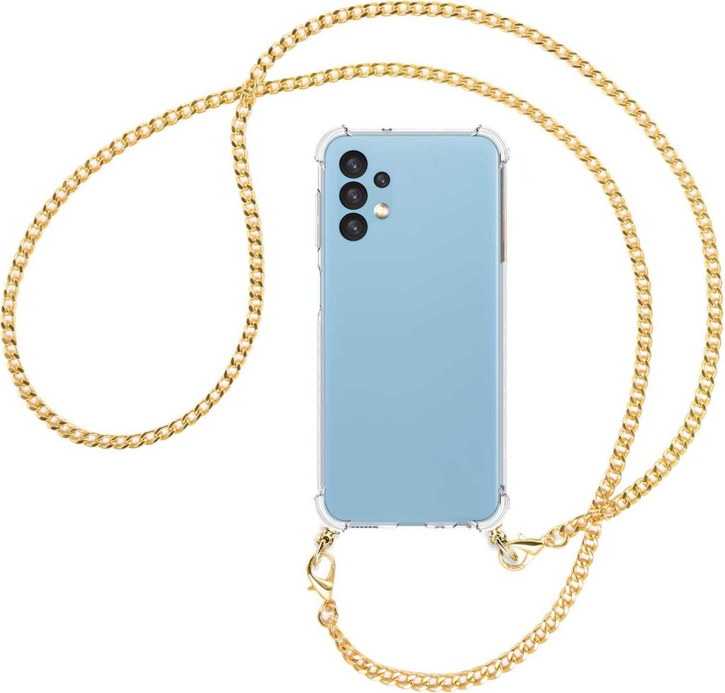 Handykette Backcover-Schutzhülle mit Band (Metall goldfarben) für Samsung Galaxy A13 4G - goldfarbene Kette