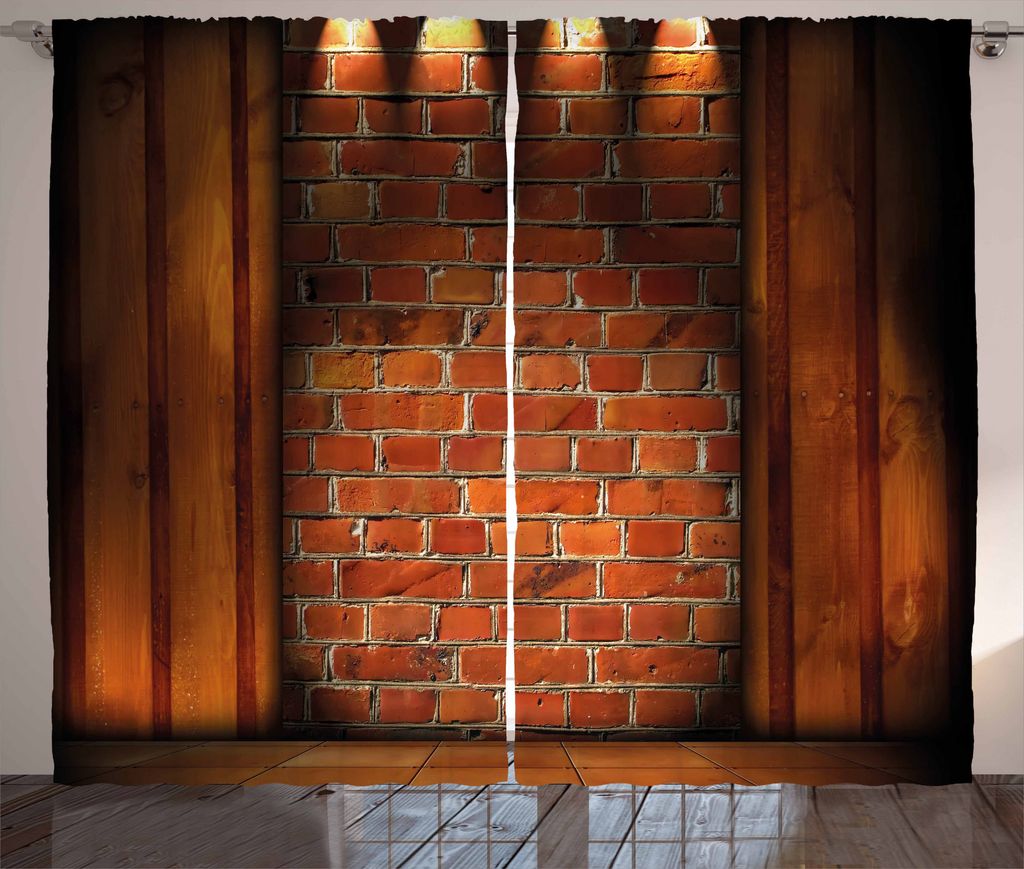 ABAKUHAUS rustikal Wand Rustikaler Gardine, Mauerwerk, Schlafzimmer Kräuselband Vorhang mit Schlaufen und Haken, 280 x 175 cm, Orange Dark Orange