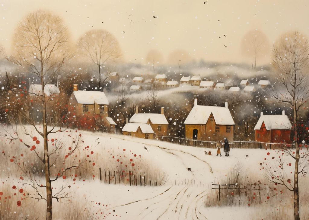 Plakat 70x50cm Dorf im Schnee gehüllt