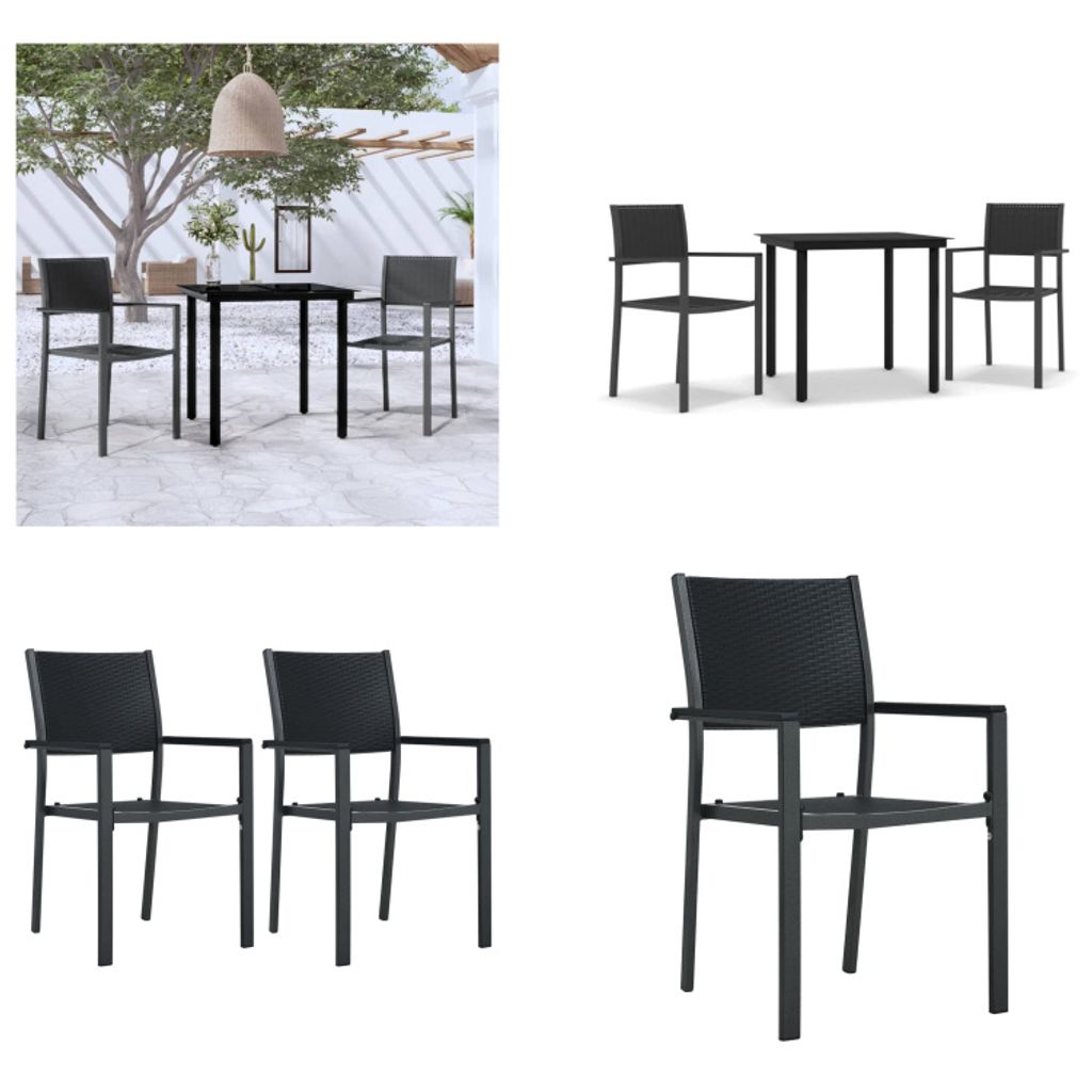 vidaXL 3 tlg. Garten Essgruppe Schwarz - Garten-Essgruppe - Garten-Essgruppen - Essgruppe - Gartenmöbel