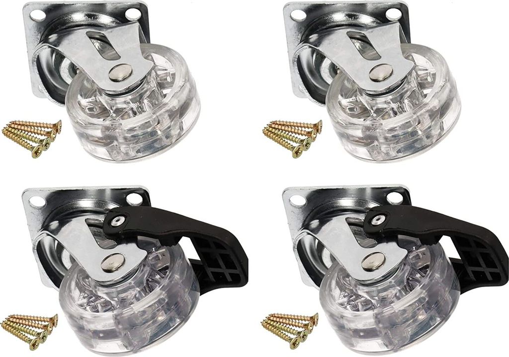 KOTARBAU 4er Set (2 mit Bremse) Transparente Möbelrollen Ø 50 mm für alle Bodenarten Lenkrollen Gummirollen Transportrollen Sofarollen Schiebe...