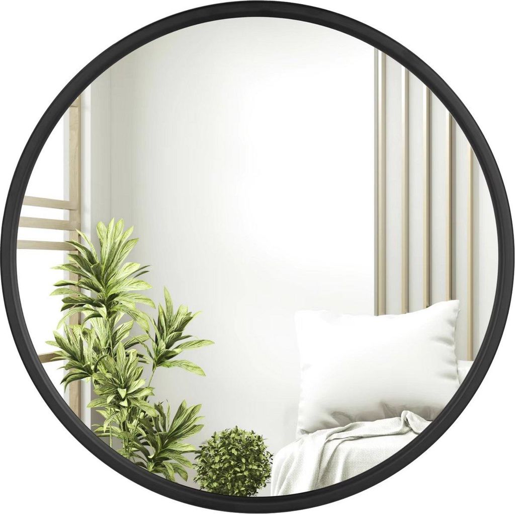 Moderner Runden Wandspiegel – Schwarzer Stahlrahmen – Für Badezimmer, Schlafzimmer, Wohnzimmer & Flur – Aufhängung Inklusive – 50x50 cm