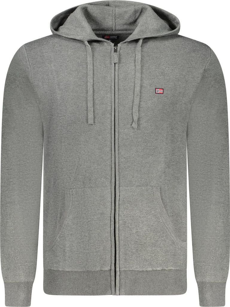 Grauer Herren-Kapuzen-Cardigan mit Taschen und Stickerei