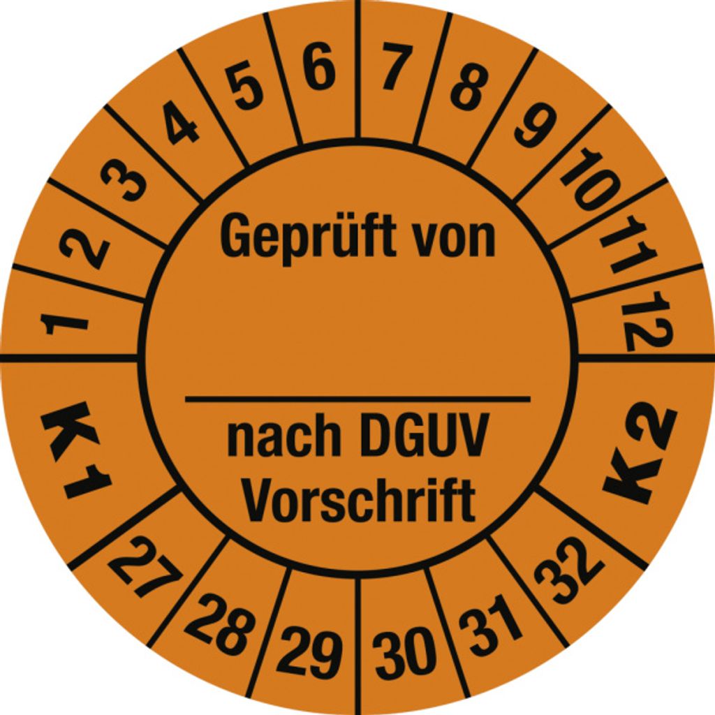 Dreifke Prüfplakette ...DGUV...K1 K2, 2027 - 2032, Folie, Ø 30 mm, 10...