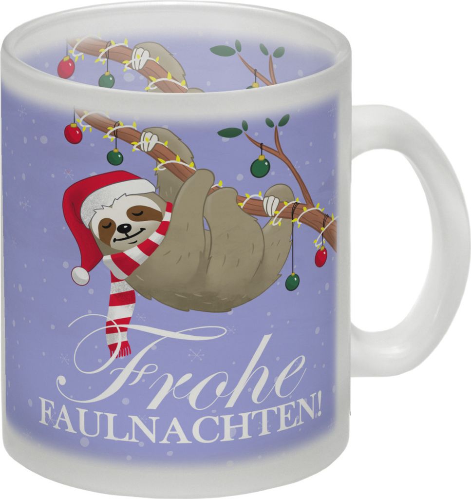 Frohe Faulnachten Glas Tasse mit süßem weihnachtlichem Faultier