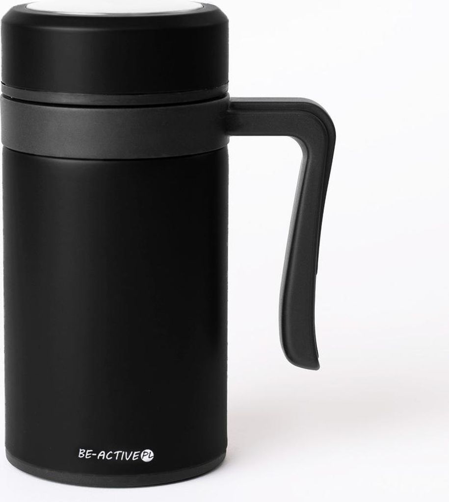 Thermobecher Mit Henkel aus Edelstahl 450 ml Becher für Kaffee und Tee unterwegs Schwarz