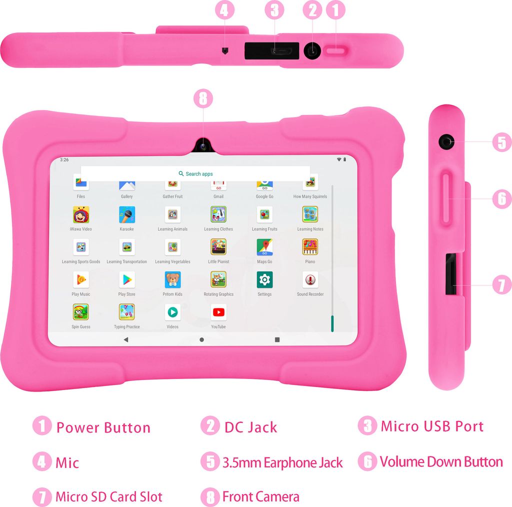 Pritom K7 7palcový dětský tablet, čtyřjádrový Android 10, 1 Obrázek produktu 2
