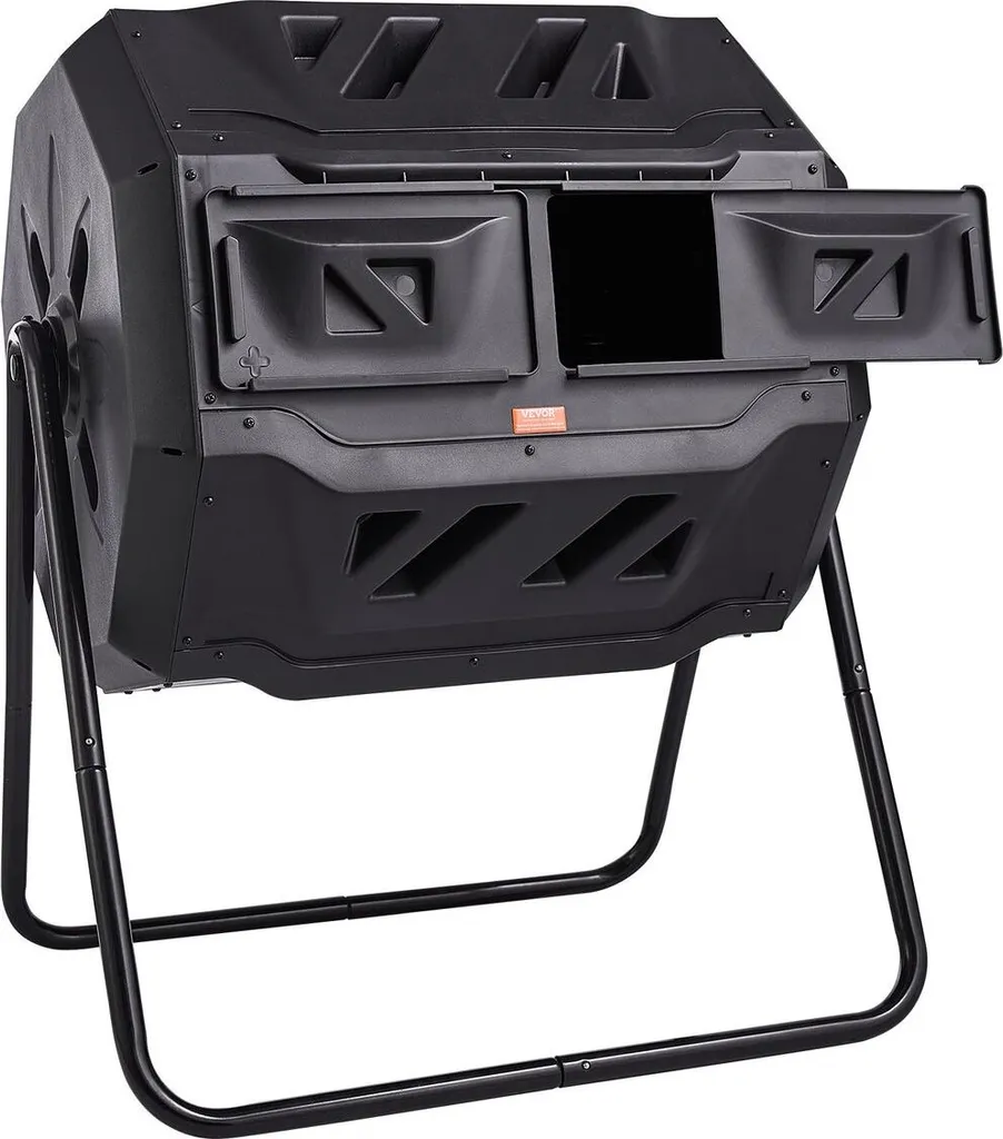 Bac à compost rotatif de jardin 43 gallons à deux compartiments noirs - 9