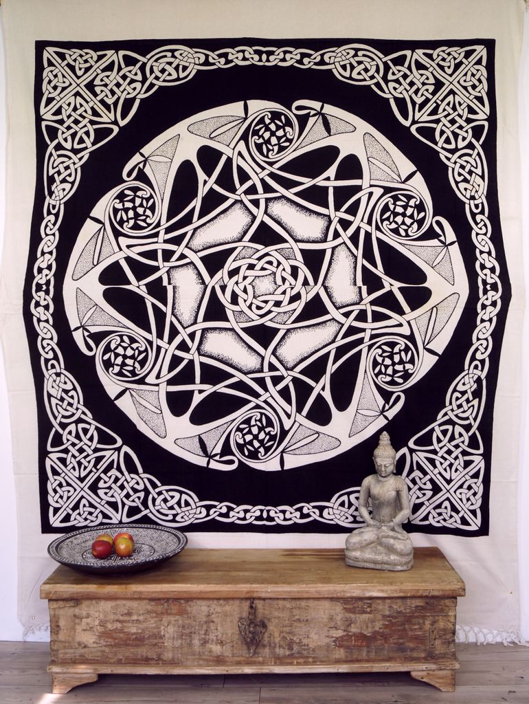 Wandbehang, Wandtuch, Mandala, Tagesdecke Keltisch - Design 26, Weiß, Baumwolle, 240*200*0,2 cm, Bettüberwurf, Sofa Überwurf