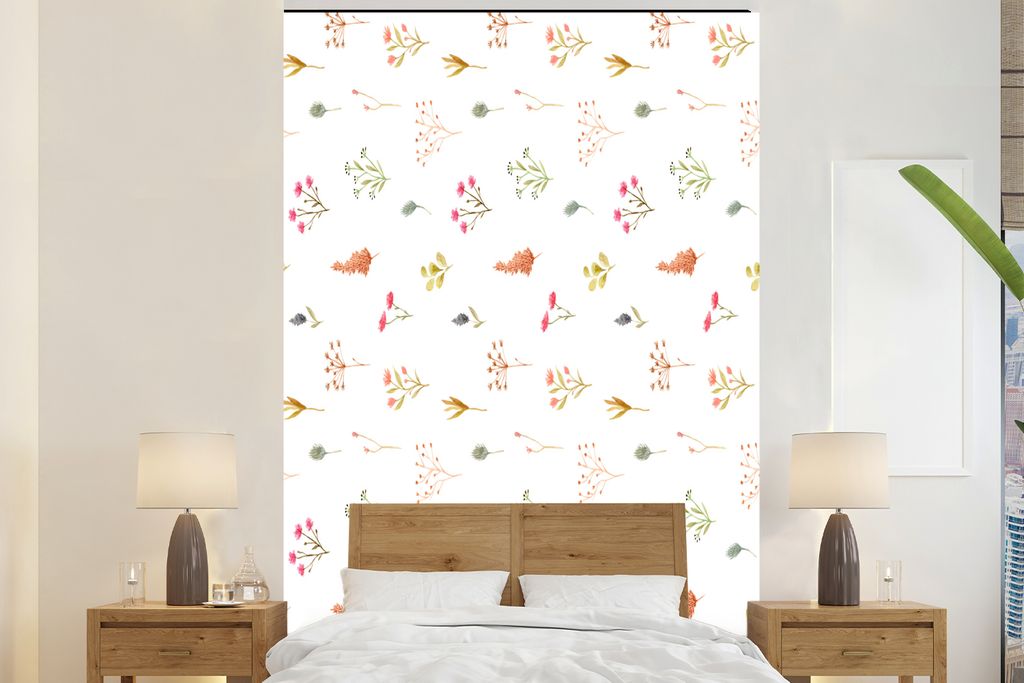 MuchoWow Fototapete für Wohnzimmer oder Schlafzimmer Wandtapete Vinyl Motivtapete Blumen - Pastell - Muster - 170x260 cm - Wohnzimmertapete