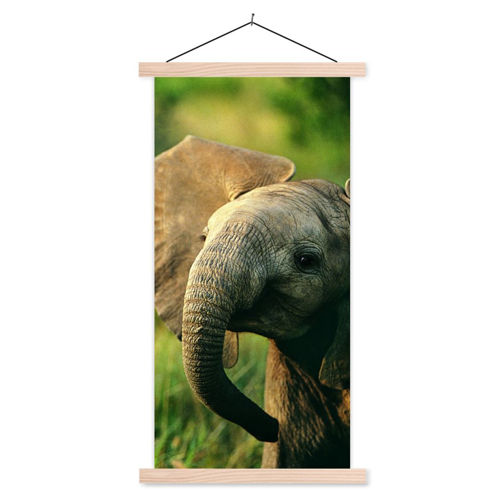 MuchoWow Textilposter Elefant - Grün - Tiere - Natur 40x80 cm mit holzfarbenen Rahmen - Wohnzimmer