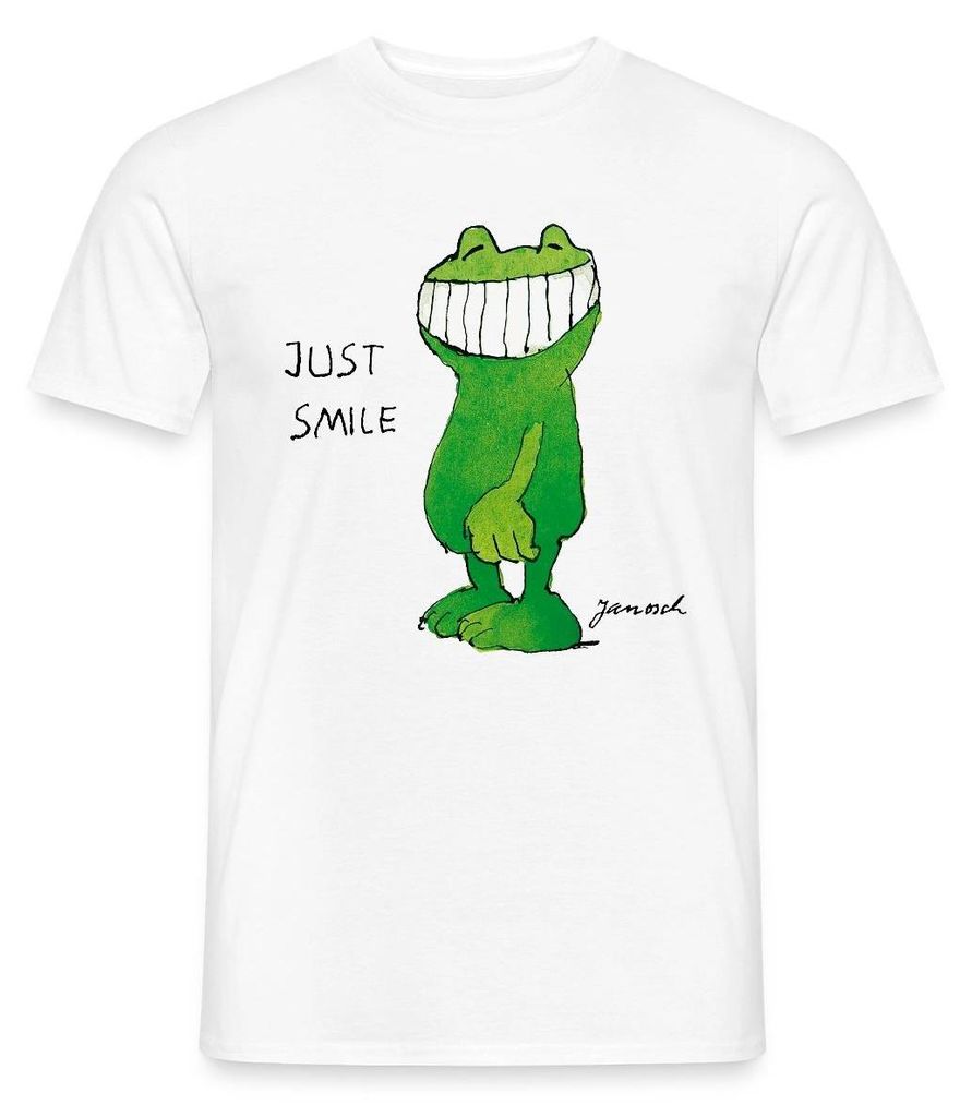 Spreadshirt Janosch Günter Kastenfrosch Just Smile Männer T-Shirt, XL, Weiß
