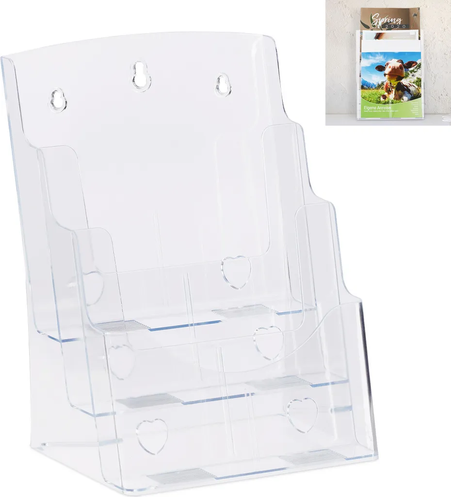 Espositore Brochure Relaxdays 3 Livelli A4 e DL - Alta Trasparenza
