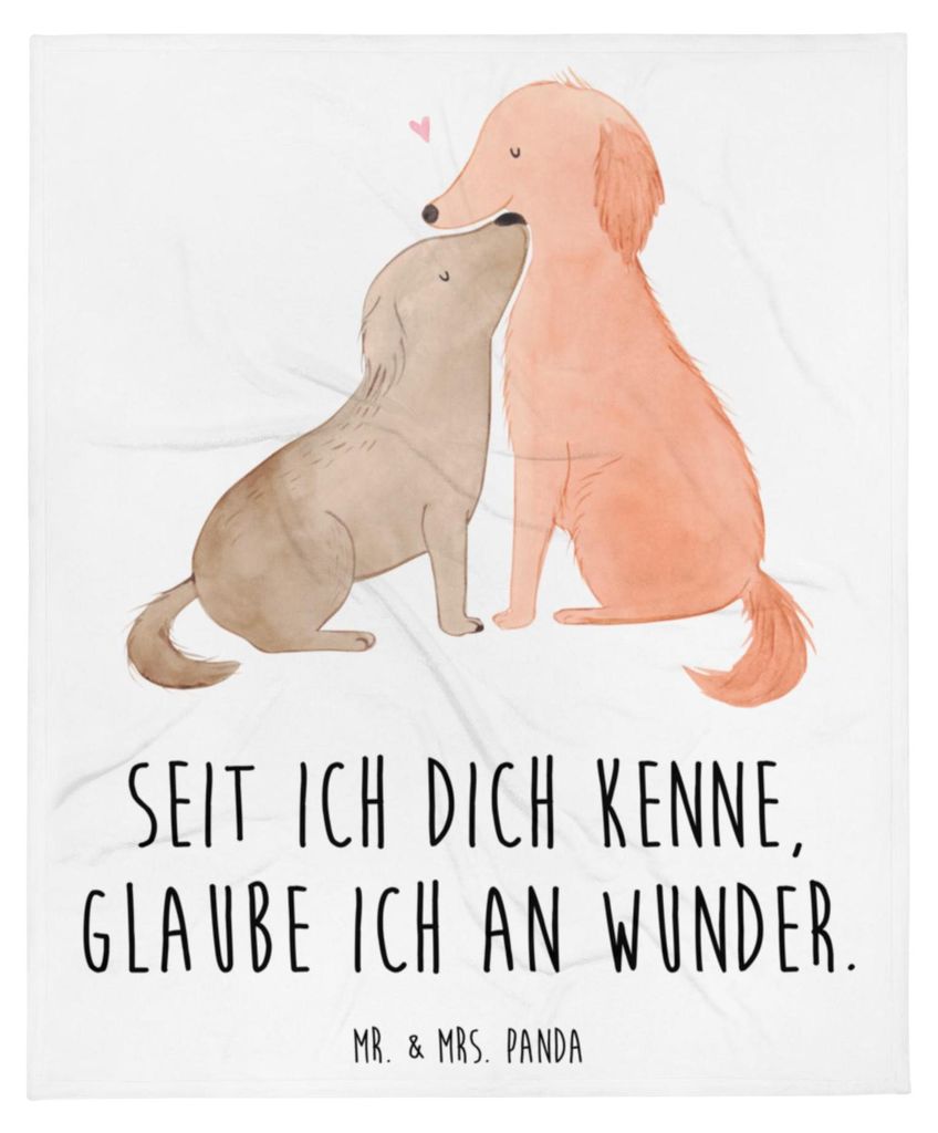 Mr. & Mrs. Panda Bettdecke Hunde Liebe - Weiß - Geschenk, Kuss, Wohndecke, Herz, Optimitisch, Hund, Tagesdecke, Sprüche, Kuscheldecke, Decke, Pla...