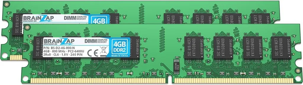 Upgrade RAM 8GB BRAINZAP DDR2-800 PC2-6400U per PC Casa e Ufficio