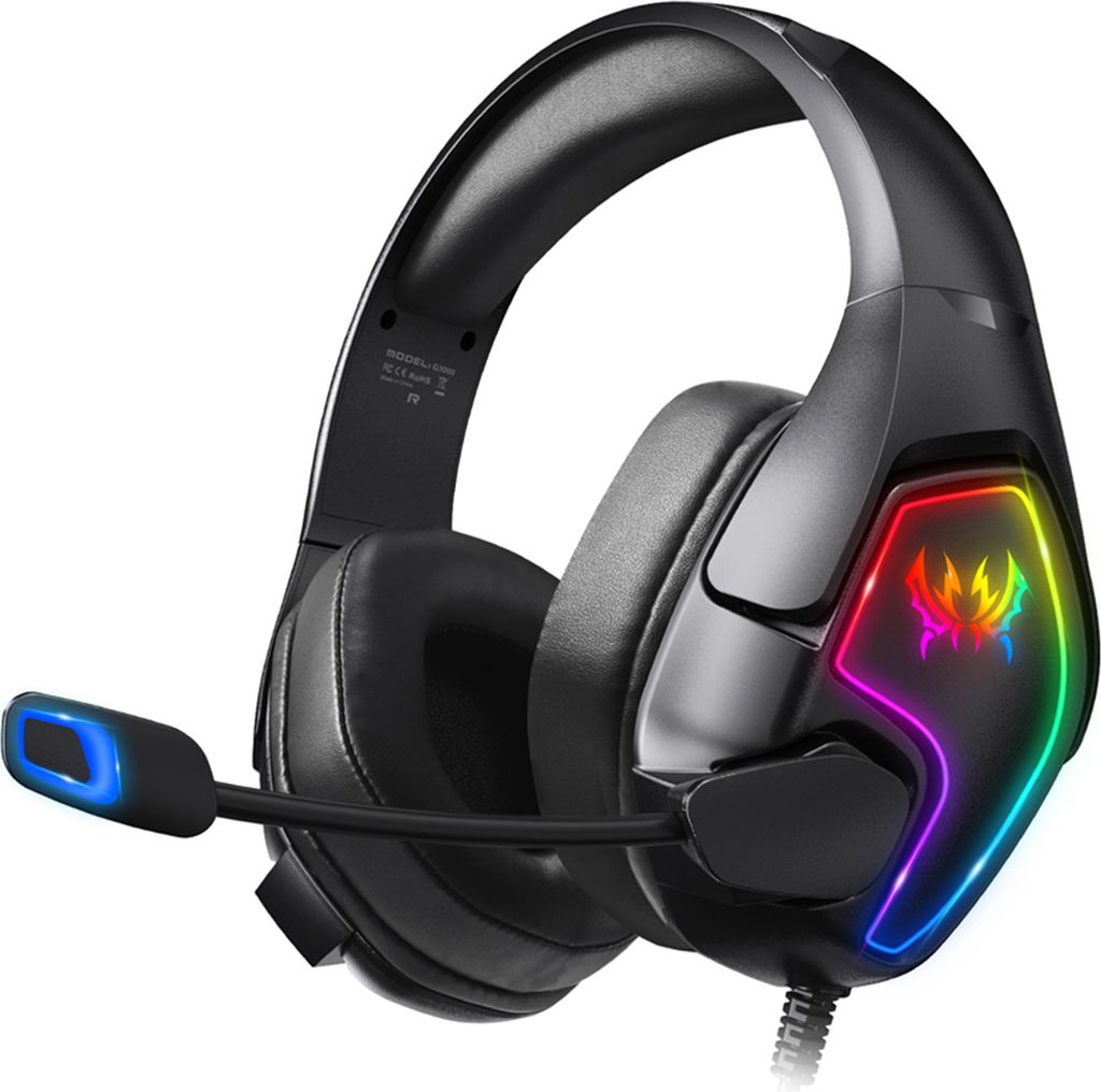 A gaming headset with RGB lighting.