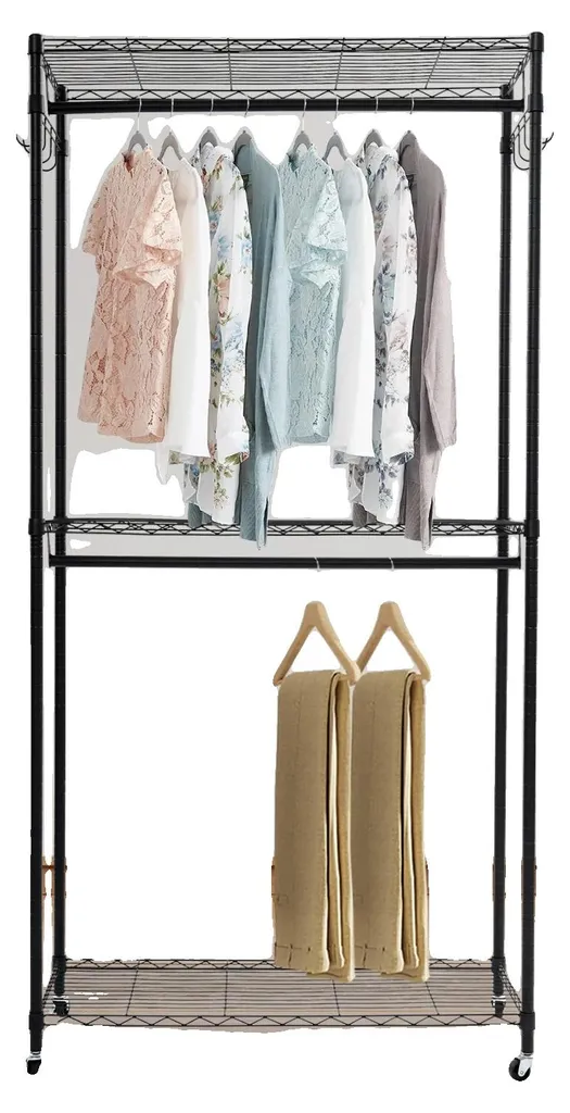 Porte-vêtements double niveau modèle noir sur roulettes - Rangement XL