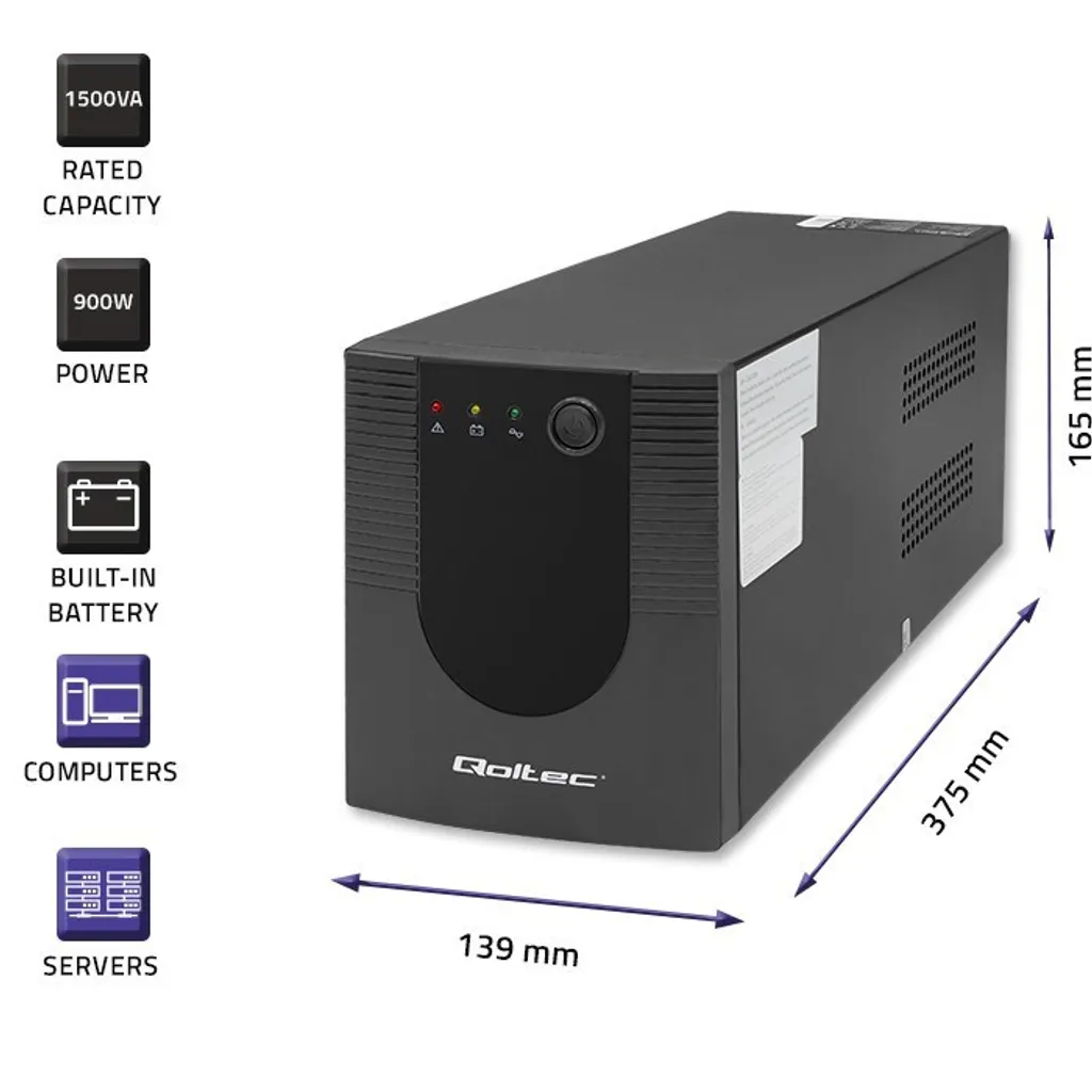 Alimentation Sans Interruption UPS 1.5 kVA 900W Qoltec Line-Interactive - 3