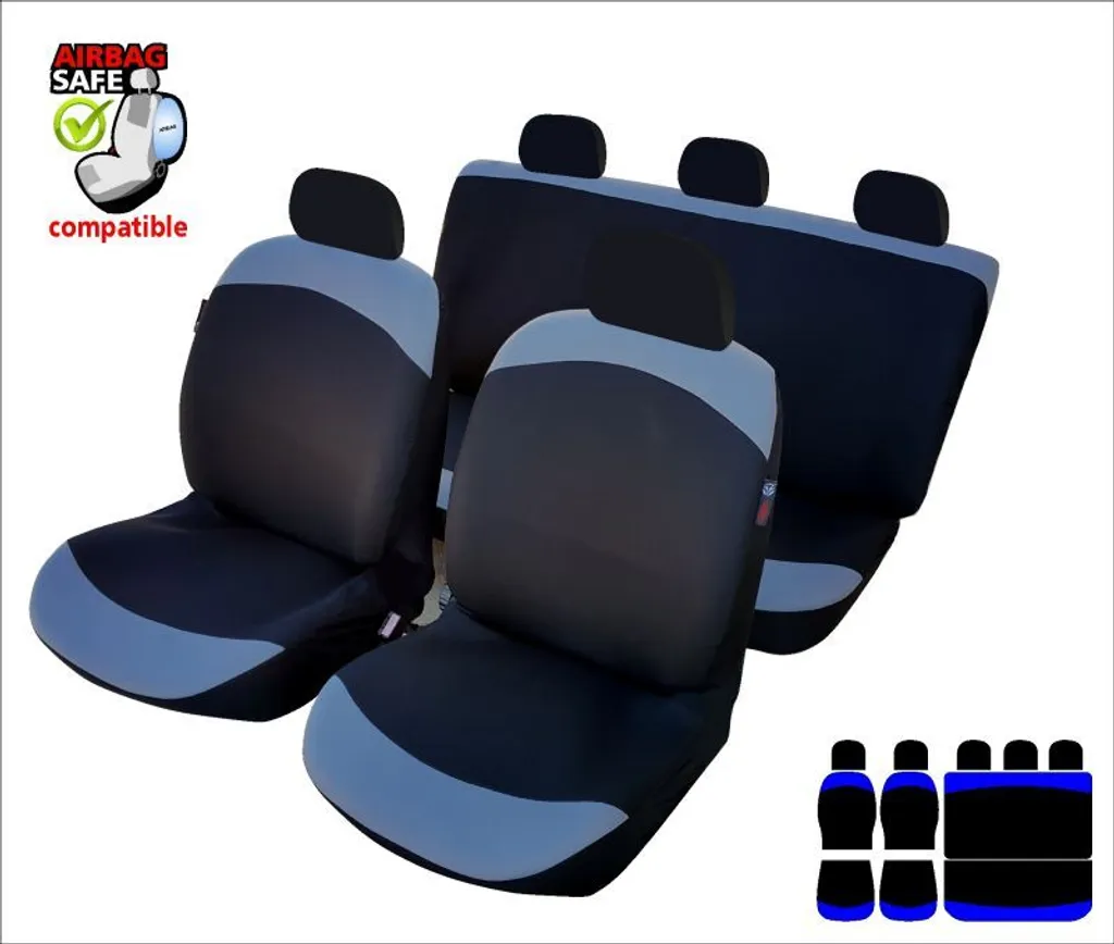 SB618 - Set di coprisedili, per veicoli con o senza airbag laterale, nero, grigio