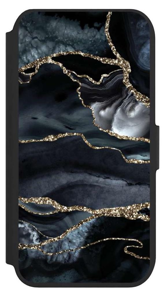 NIVOCASE Klapphülle für Apple iPhone 8 Handyhülle aus Kunst Leder NIVOflip schwarz Glitzer Look Marmor Trends