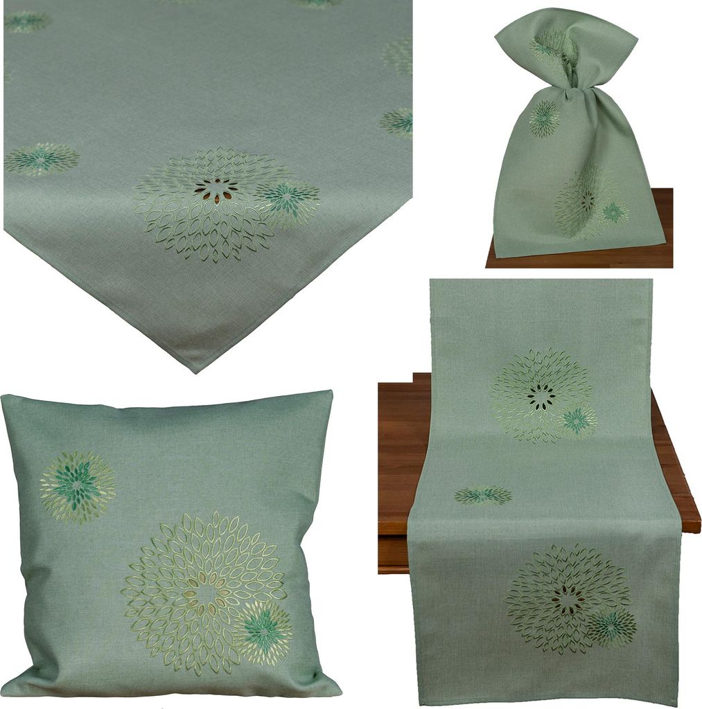 heimtexland Dekokissen Leinen-Optik bestickt Deko Esszimmer Serie Pusteblume Kissen Bezug Stickerei Blumen Ornament Sofakissen Typ887 Kissenhül...