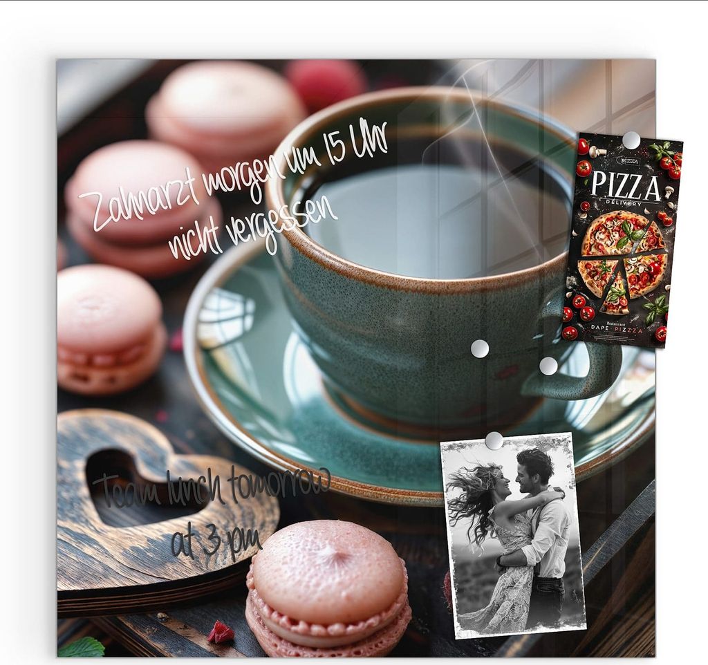 Magnettafel 30x30cm Pinnwand Whiteboard beschreibbar - Kaffeepause Macarons