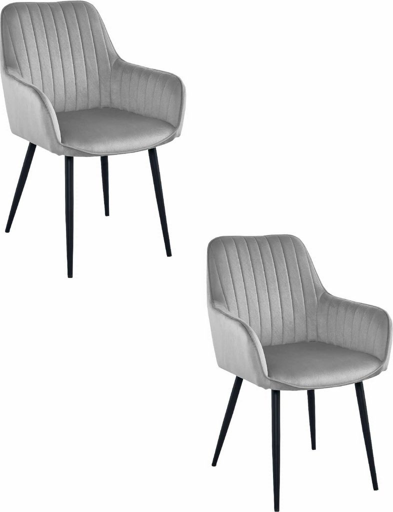 SOLDEN Stuhl - silbergrauer Samt / schwarze Beine x 2