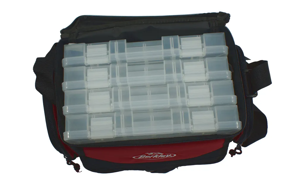 Sac de Pêche Berkley System Bag Rouge et Noir Rigide avec 4 Boîtes