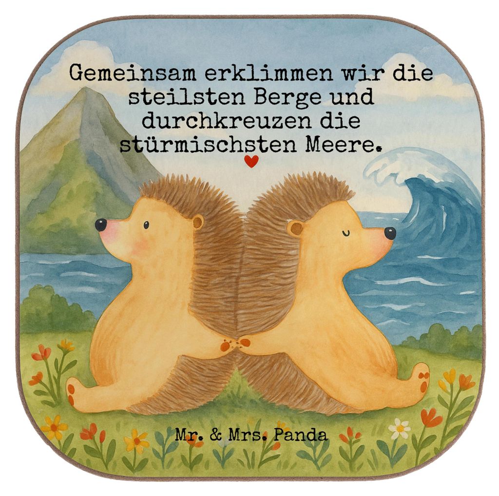 Mr. & Mrs. Panda Untersetzer für Gläser Igel händchenhaltend Design - Weiß - Geschenk, Tassenuntersetzer, Glas, Hand in Hand, Liebe, Verliebt, ...