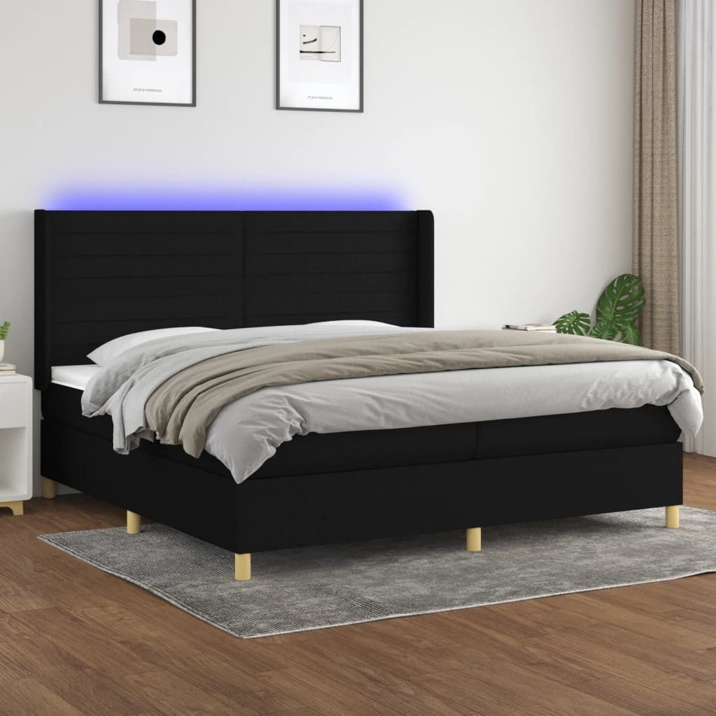 Maison Exclusive - Boxspringbett mit Matratze & LED Schwarz 200x200 cm Stoff