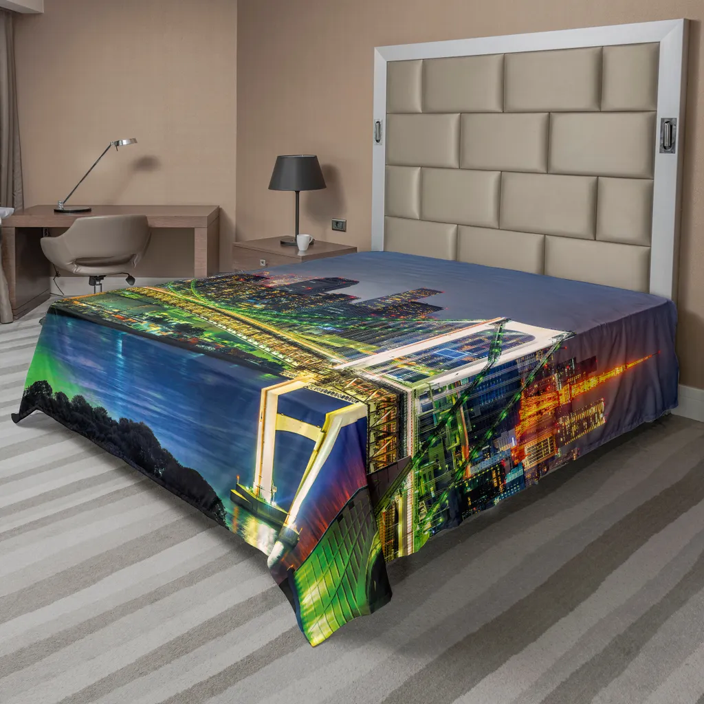 ABAKUHAUS Lenzuolo Con Angoli Bangkok Skyline – Microfibra 90x200 Cm, Tasca Elastica 360°, Morbido, Blu