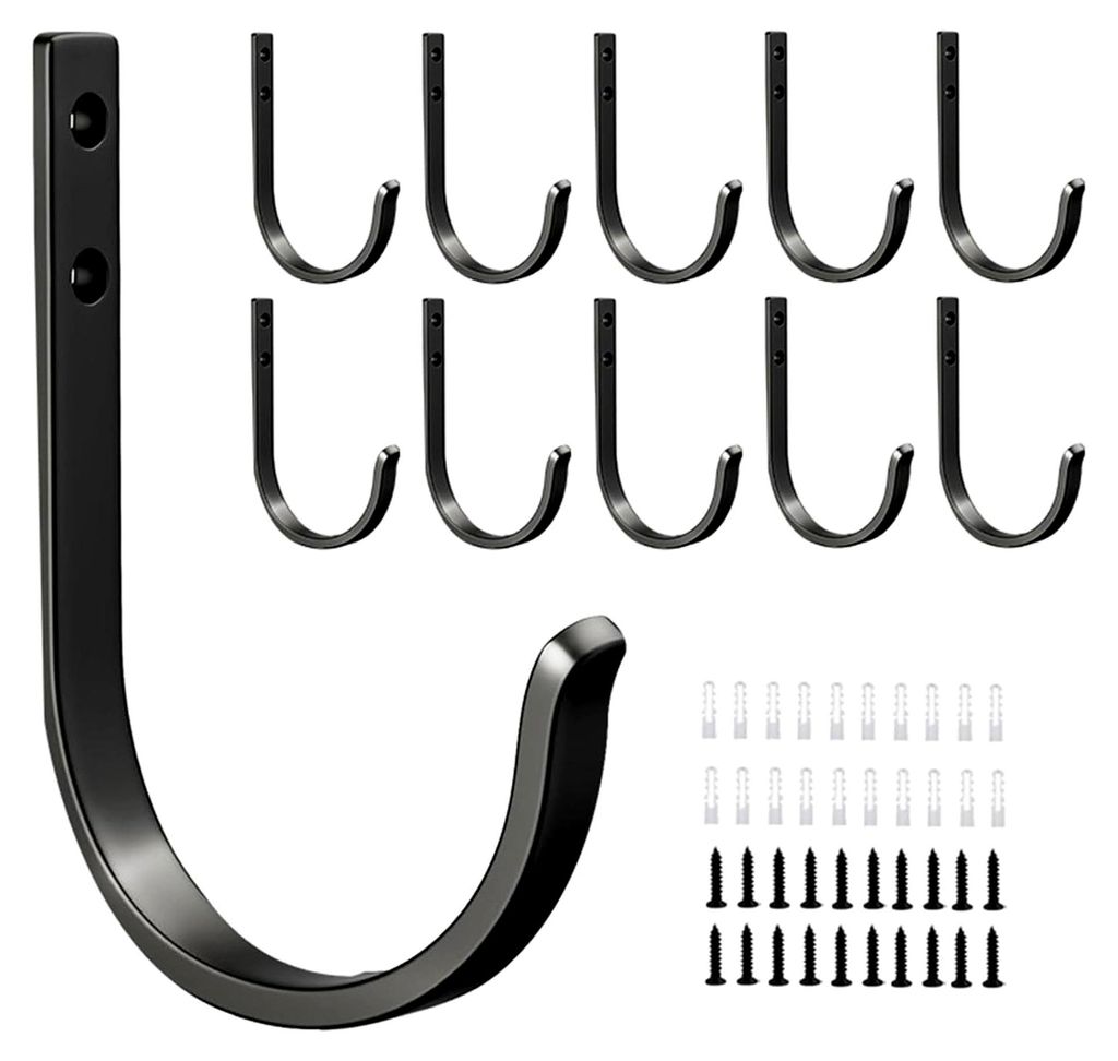 10 Stück Garderobenhaken, schwarze Kleiderhaken aus Metall, Haken für Akustikpaneele, Wandhaken, Handtuchhaken, für Zahnputzbecher, Bad, WC, mit...