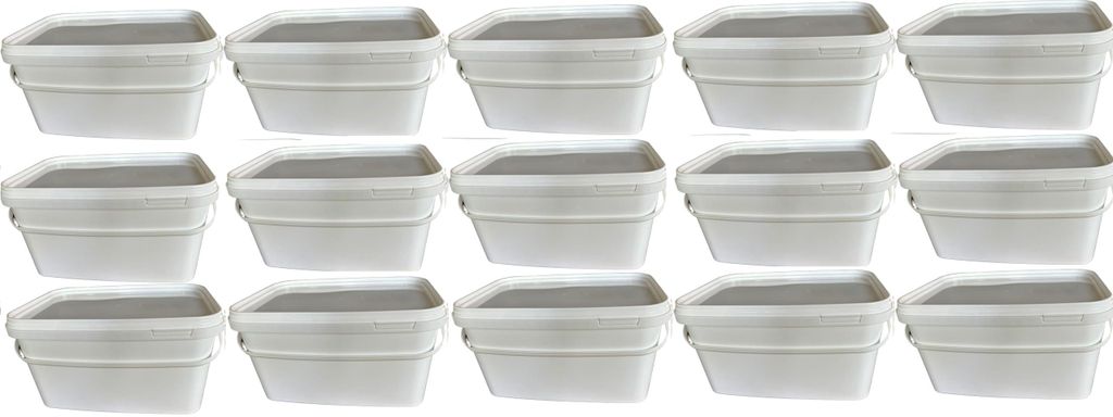 SILPLAST Eimer rechteckig mit Deckel 5L x 15 Kunststoffeimer 5 Liter lebensmittelecht stapelbar Plastikeimer leer Weiß