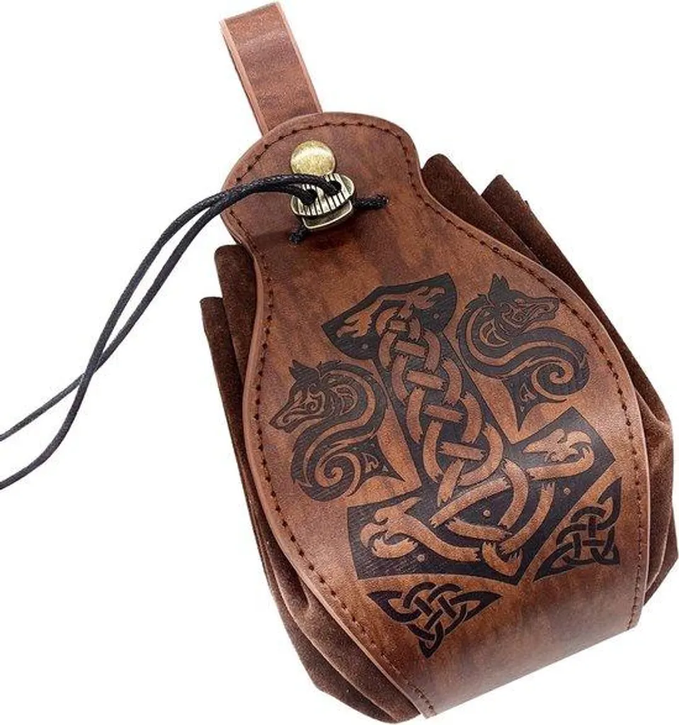 Portefeuille boussole nordique zippé en simili cuir marron multiusage