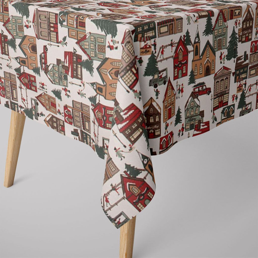 Weihnachtstischdecke Winter Village Scene Winterdorf div. Größen Größe 130x220cm