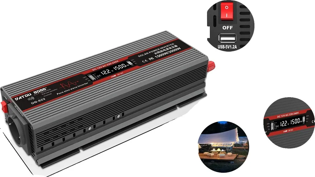 Convertisseur 12V 1500W Pure Sine Wave avec Écran de Contrôle Digital