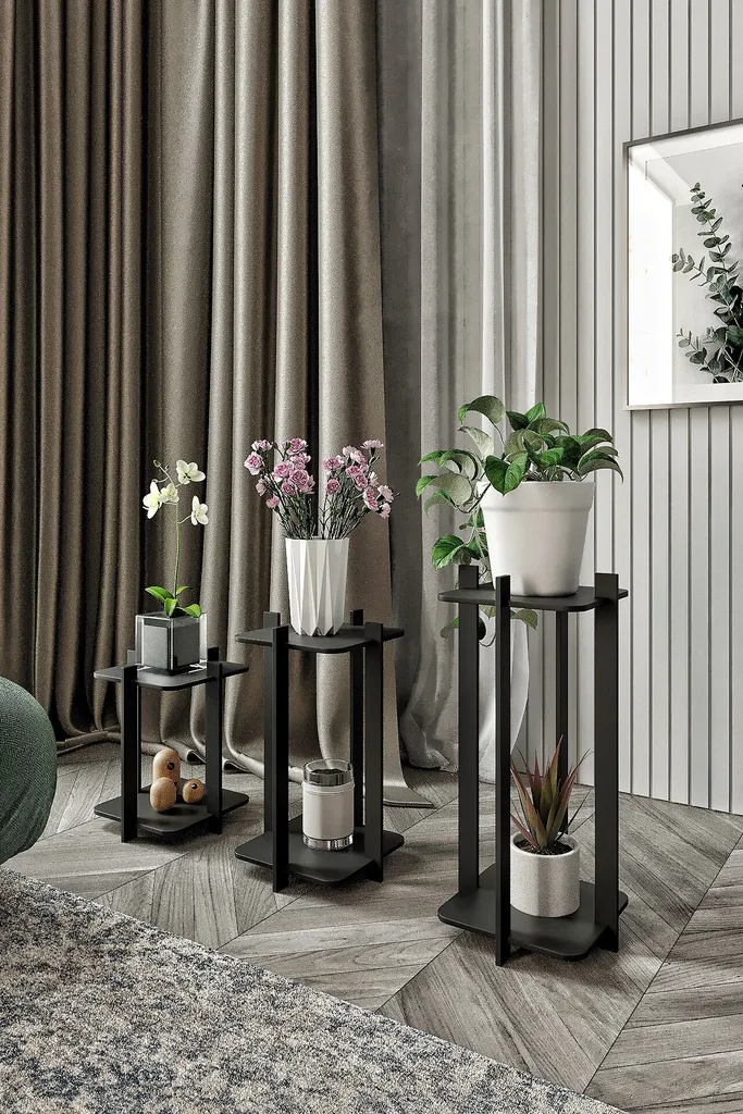 Sellette Porte-plante Carrée Noire en Bois MDF pour Décoration Intérieure
