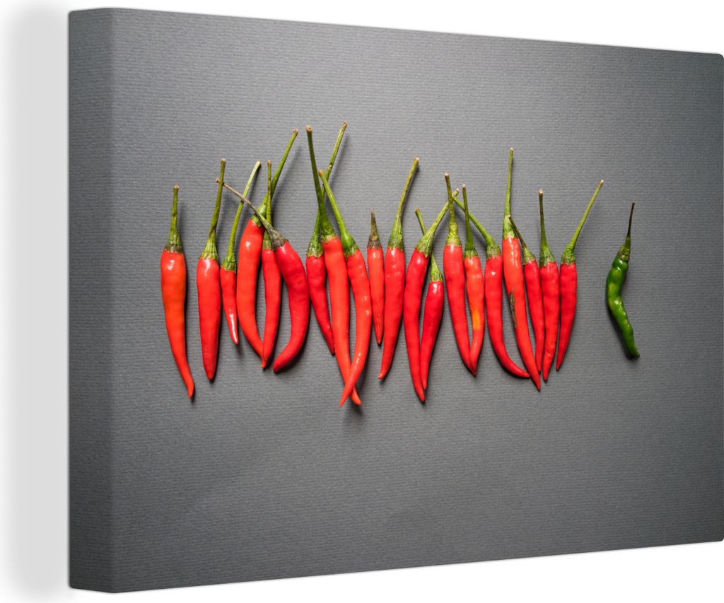 OneMillionCanvasses - Leinwandbilder - 140x90 cm, Minimal Art von Paprika auf einem grauen Hintergrund, Wandbilder Kunstdruck Wanddekoration