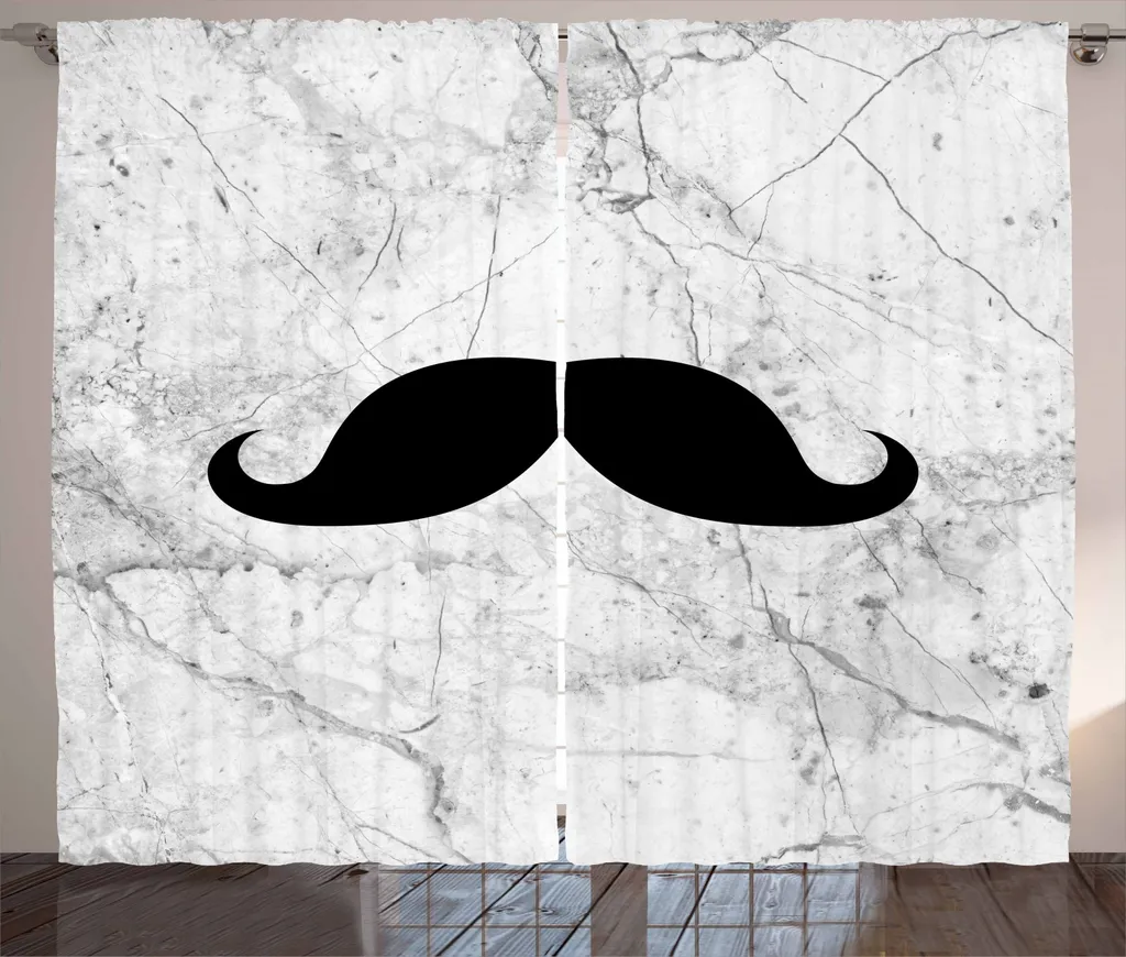 ABAKUHAUS Rideau Moustache Rétro Noir et Blanc 280x225 cm avec Crochets