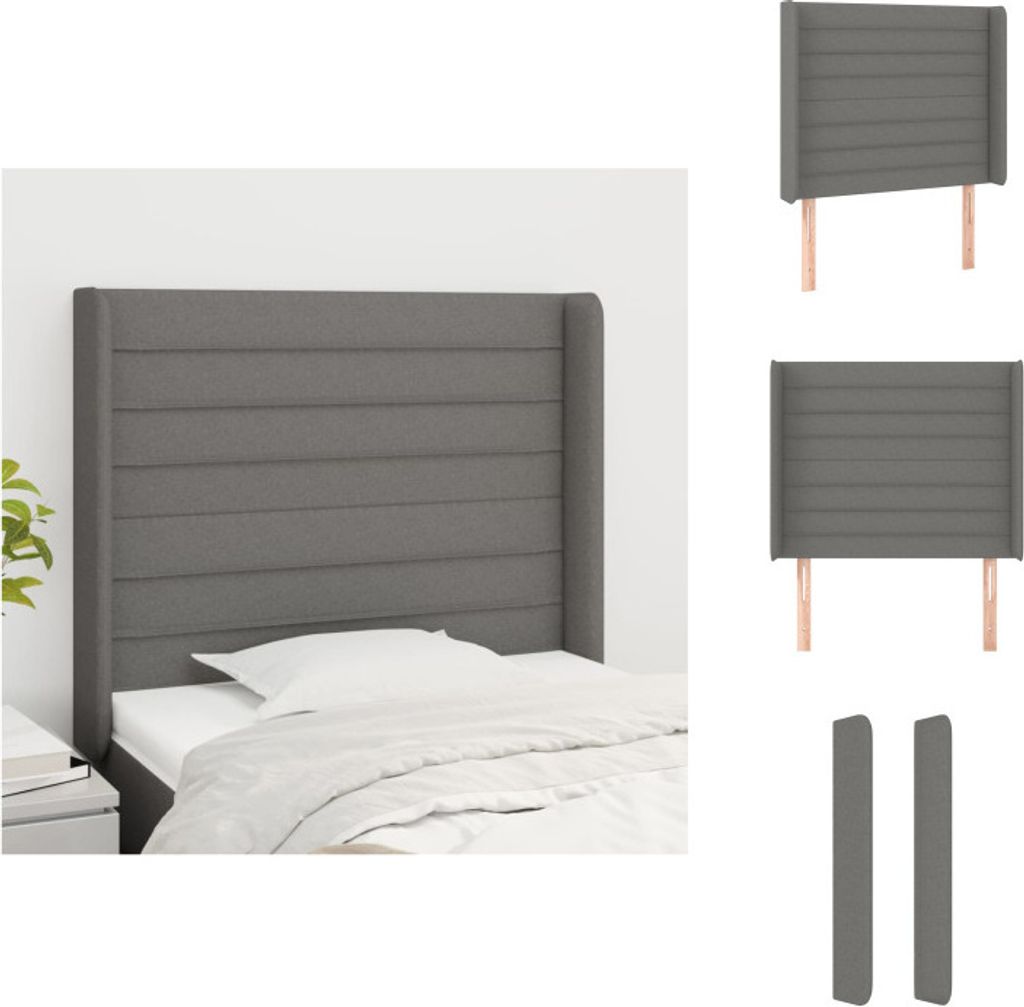 vidaXL Kopfteil mit Ohren Dunkelgrau 93x16x118/128 cm Stoff - Kopf- & Fußenden