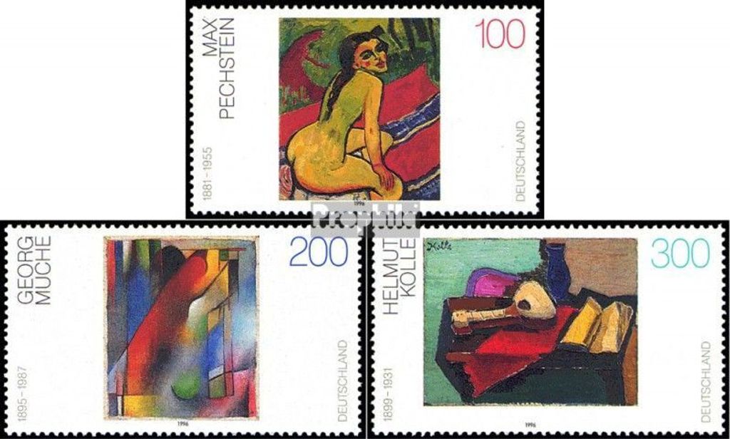 Briefmarken BRD (BR.Deutschland) 1996 Mi 1843-1845 (kompl.Ausgabe) gestempelt Deutsche Malerei des 20.Jahrhunderts (V)