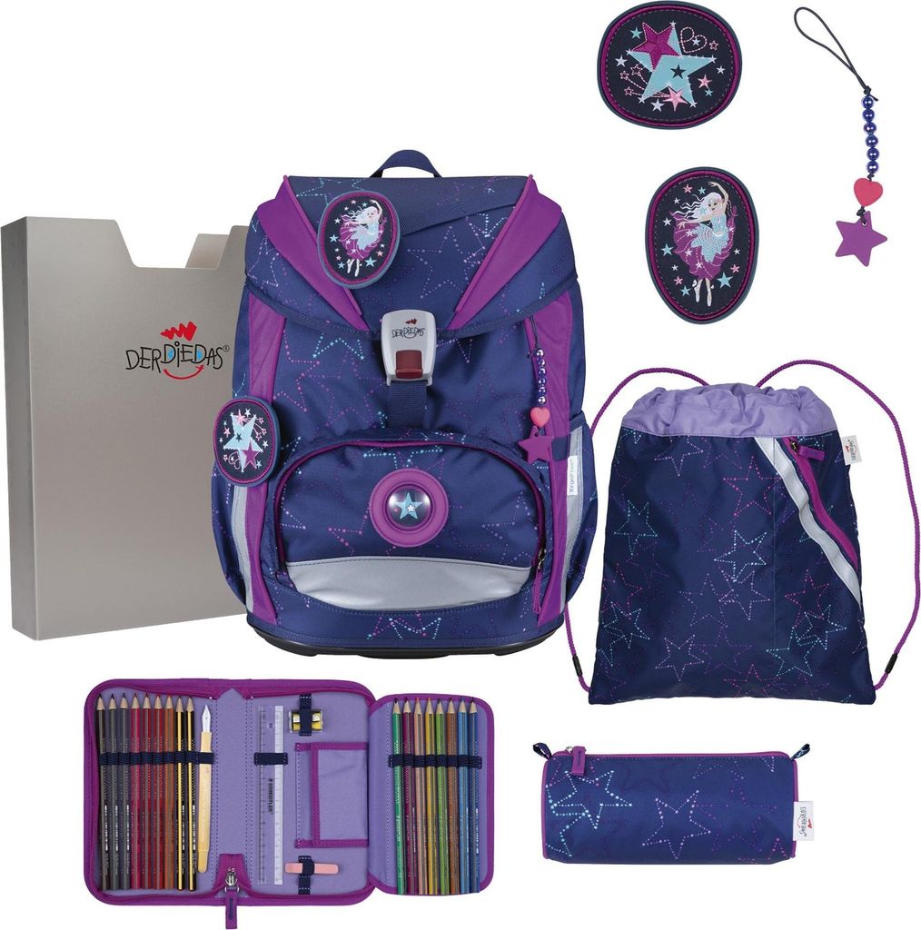 DerDieDas Schulranzen ErgoFlex Light LED Set 6-teilig Dancing Star violett