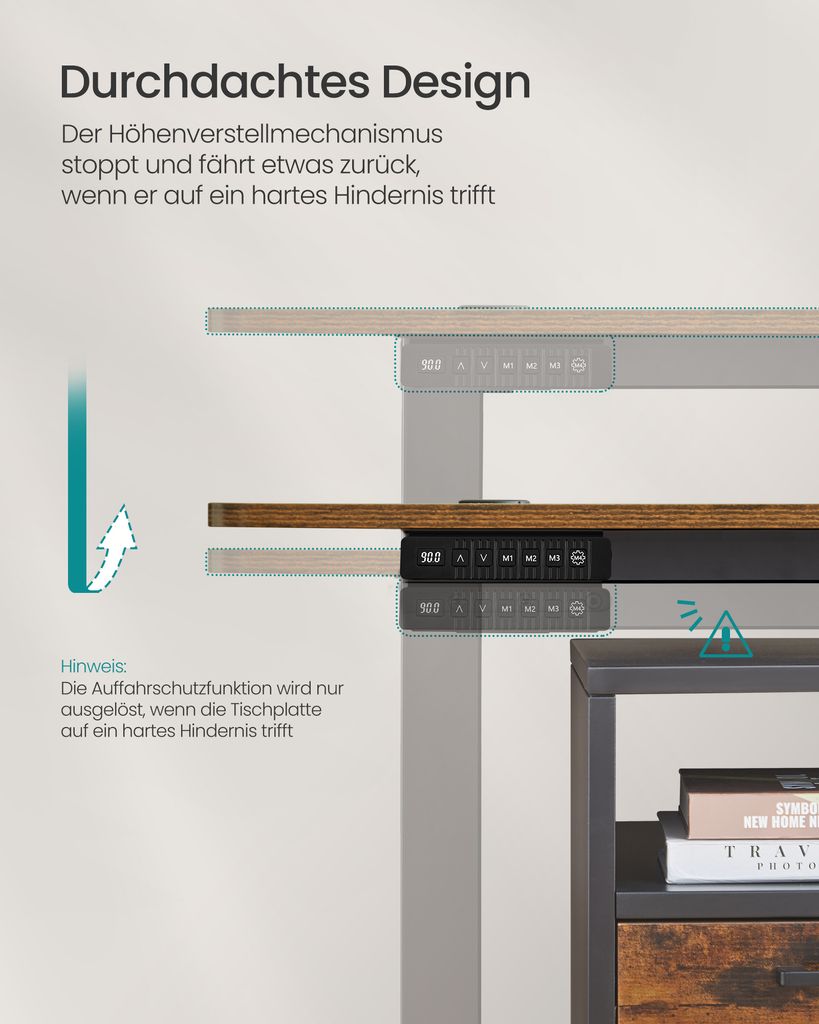 SONGMICS Výškově nastavitelný elektrický stůl 120 cm se 4 Obrázek produktu 6