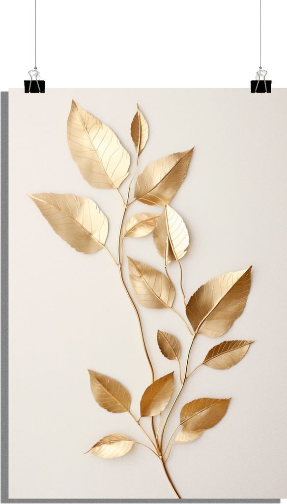Blätter Poster - Goldenes Poster - Stilvolles Poster - Zweig Poster - Kunstposter - Minimalistisches Poster - 61x91cm - Perfekt zum Einrahmen