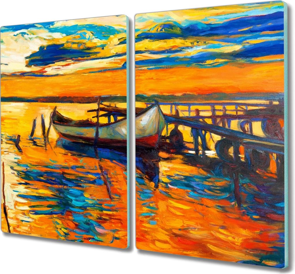 Coloray Küchenbrett Kochplattenabdeckung Hackbrett Schneidebrett Herdabdeckplatte 2x30x52 cm - Boot Sonnenuntergang