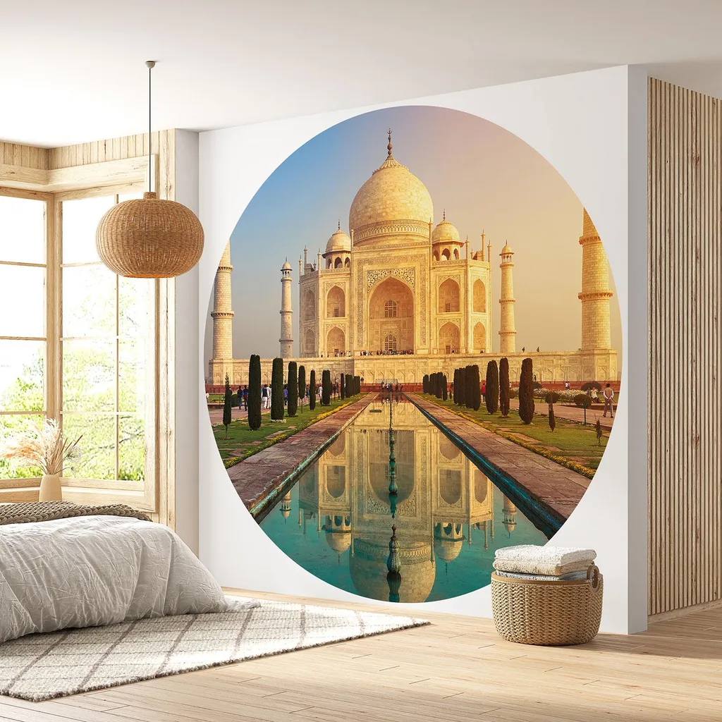 Relooking mural facile : Papier peint rond Taj Mahal lavable Ø 130 cm