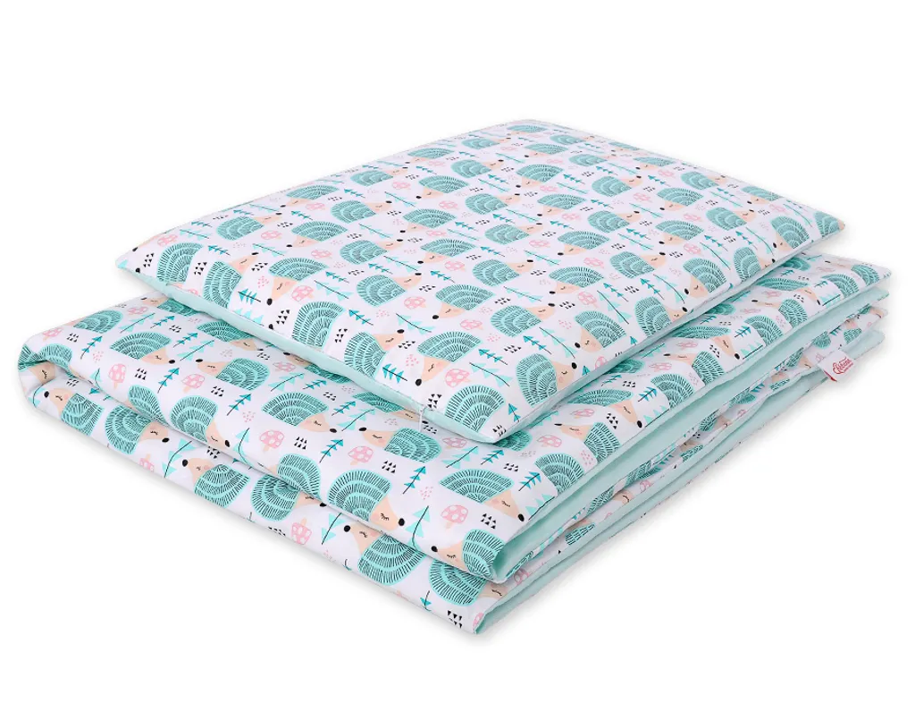Housse de couette coton menthe hérissons pour sommeil enfant 140x200 cm
