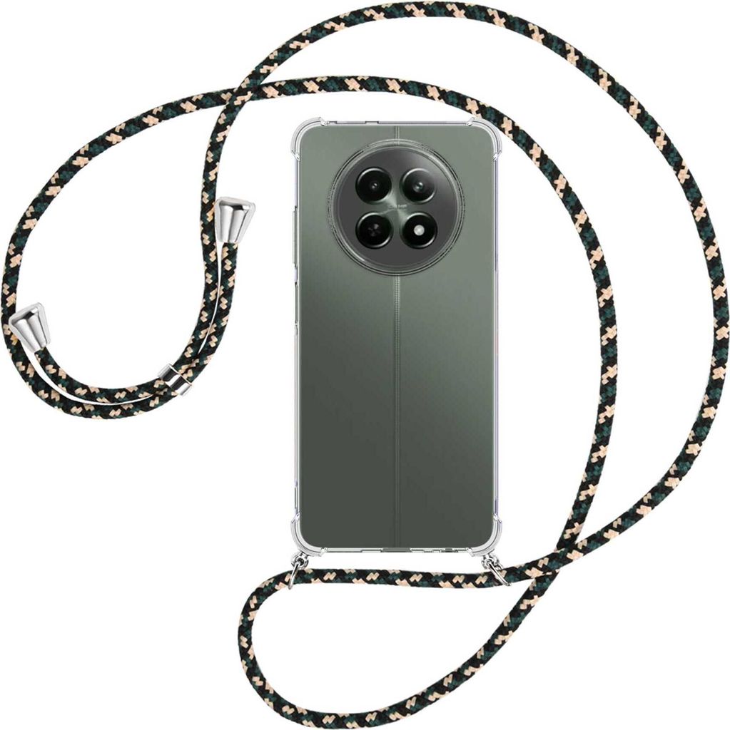 Handykette Backcover-Schutzhülle mit Band (Metall silberfarben) für Realme 12 5G / 12X 5G - camouflage