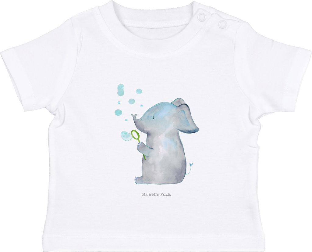 Mr. & Mrs. Panda Babyshirt Elefant Seifenblasen 0. - 6. Monat - Weiß - Geschenk, Kinder Top, T-Shirt, Baby Shirt, Öko, Liebe, Oberteil, Lustige S...